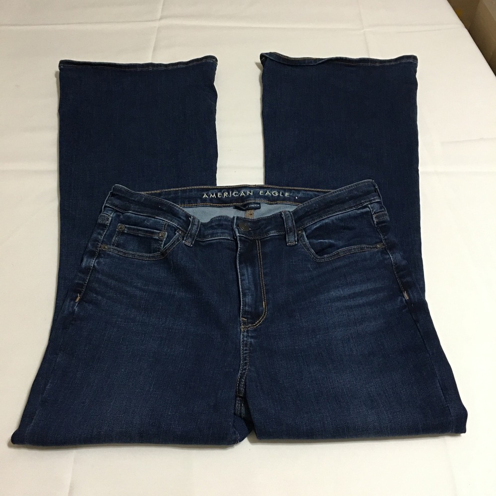 American Eagle Super High-Rise Flare Jeans 8 Short Dark Wash Next Level Stretch - Picture 2 of 11